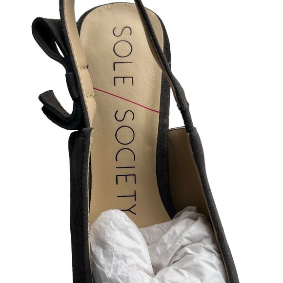 SOLE SOCIETY Maelie Slingbacks Women's 7.5 M Taupe Suede Low Black Heel - Picture 5 of 5